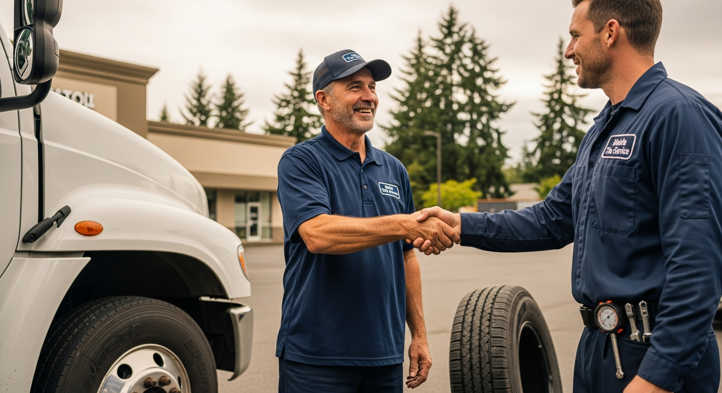 Satisfied fleet manager after mobile tire service